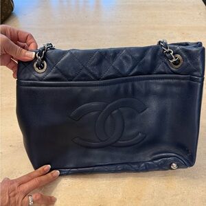 Chanel Dark Blue Quilted Shoulder Bag